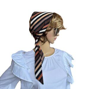 Vintage Striped Scarf Black Brown Beige Double Sided 44in Long Hair Tie or Neck